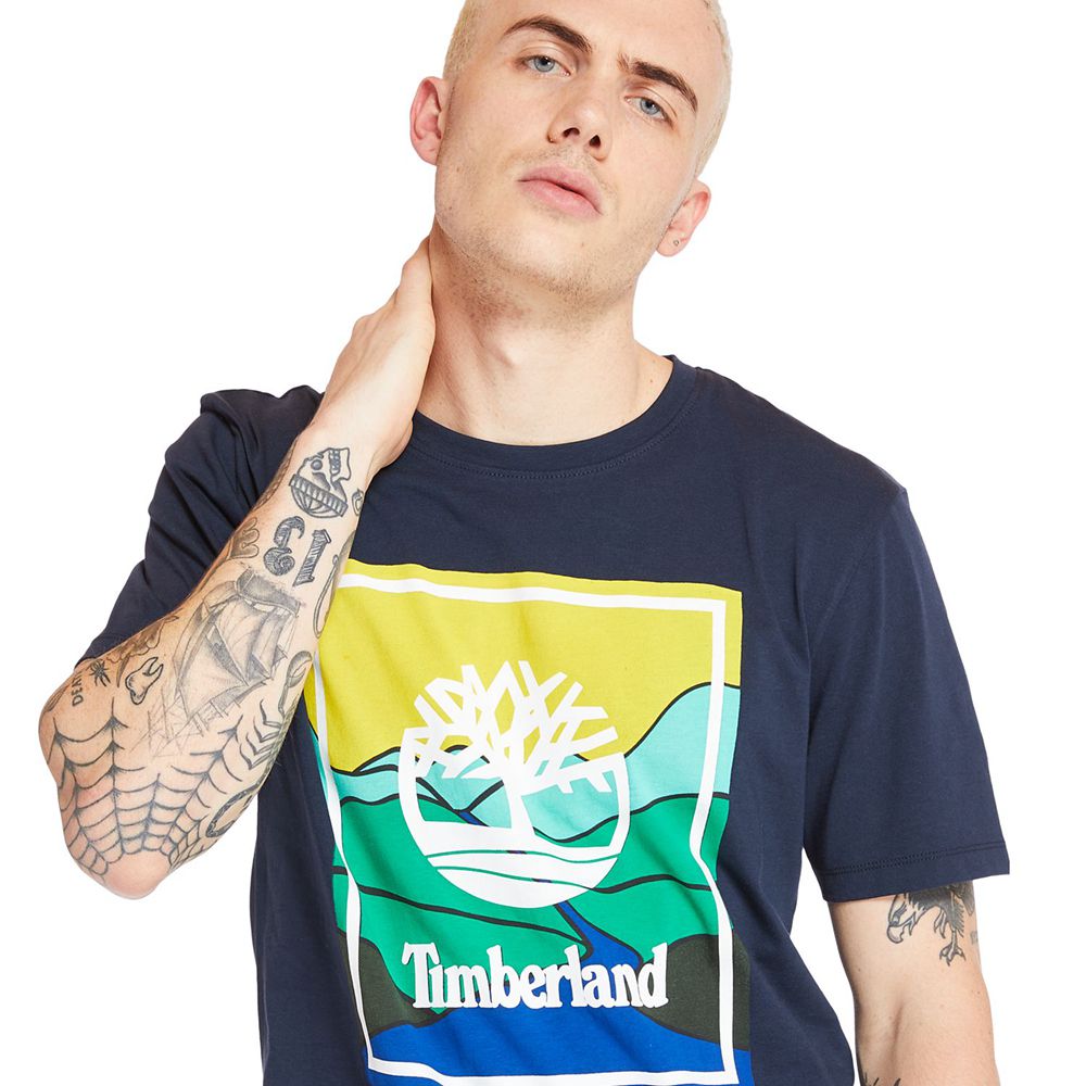 Camisetas Timberland Hombre Kennebec River Horizon Graphic Azul Marino - Chile LMK-028453